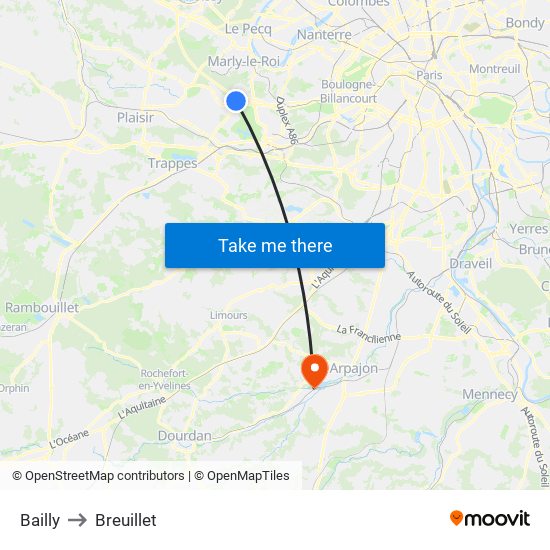 Bailly to Breuillet map