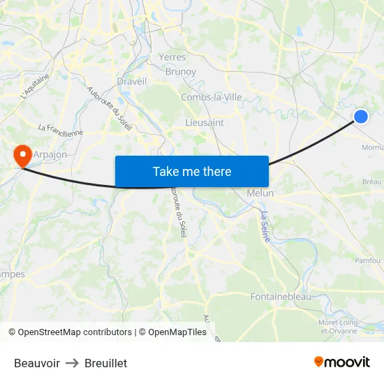 Beauvoir to Breuillet map