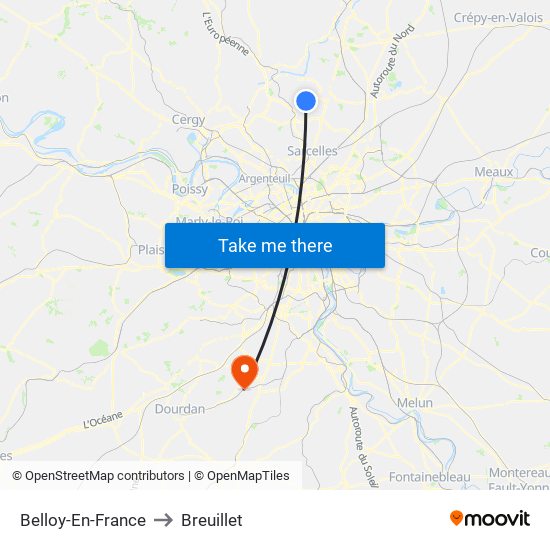 Belloy-En-France to Breuillet map
