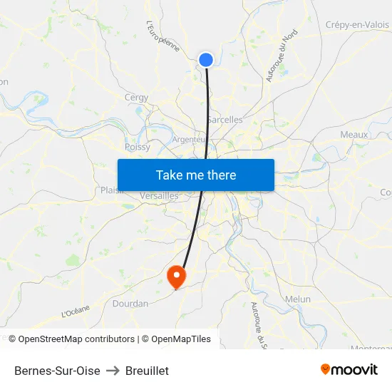 Bernes-Sur-Oise to Breuillet map