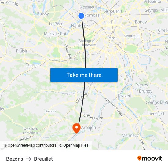 Bezons to Breuillet map