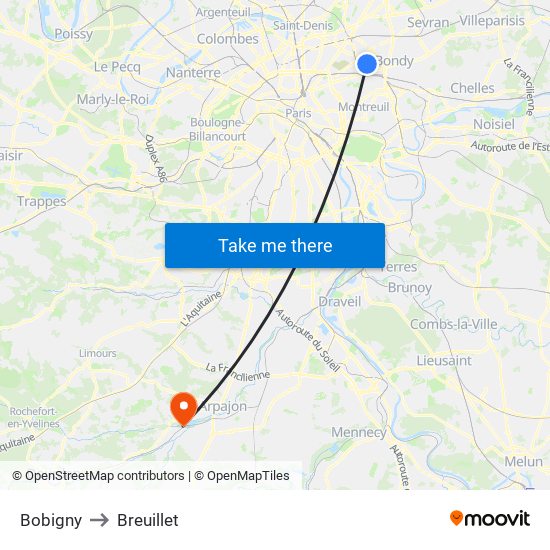 Bobigny to Breuillet map
