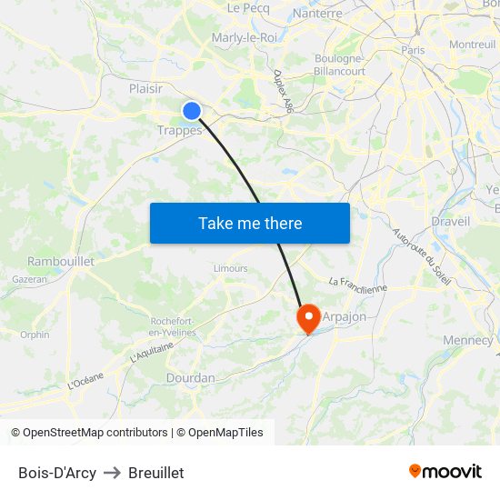 Bois-D'Arcy to Breuillet map