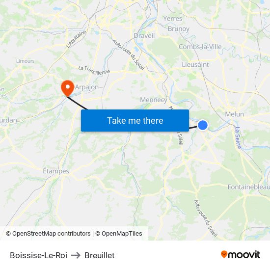 Boissise-Le-Roi to Breuillet map