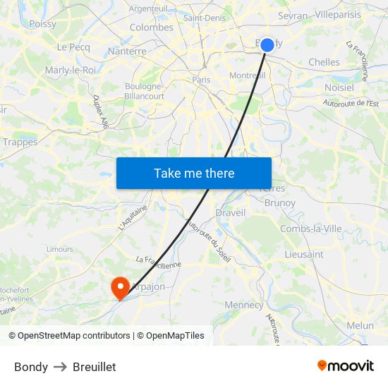 Bondy to Breuillet map