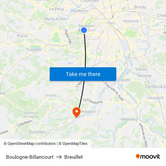 Boulogne-Billancourt to Breuillet map