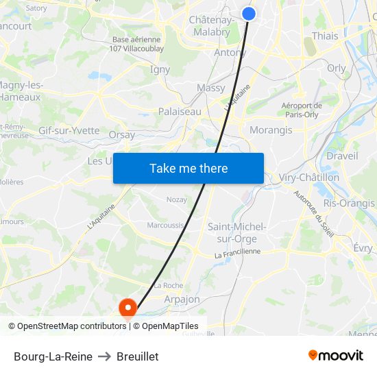 Bourg-La-Reine to Breuillet map