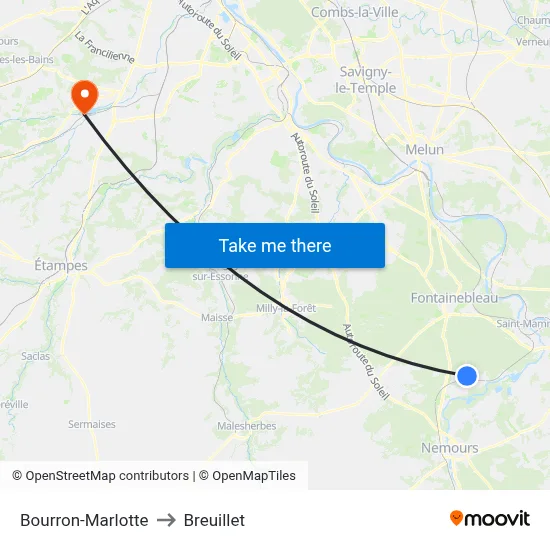 Bourron-Marlotte to Breuillet map