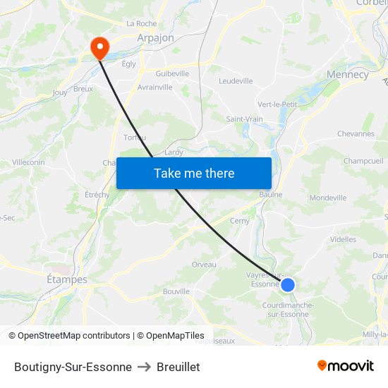 Boutigny-Sur-Essonne to Breuillet map