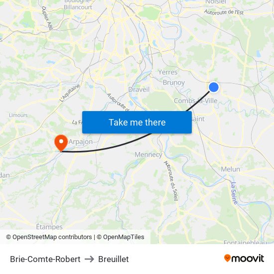Brie-Comte-Robert to Breuillet map