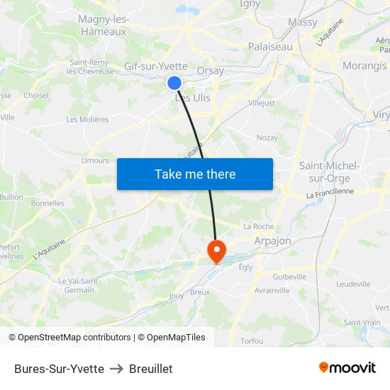 Bures-Sur-Yvette to Breuillet map