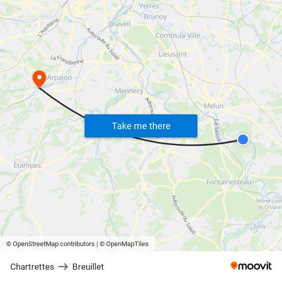 Chartrettes to Breuillet map