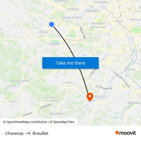 Chavenay to Breuillet map