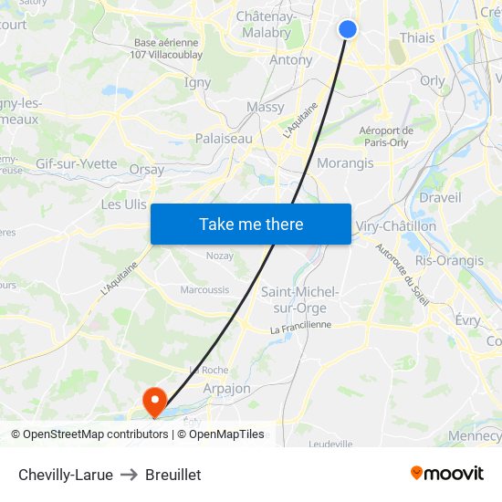 Chevilly-Larue to Breuillet map