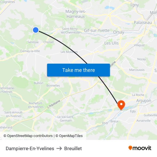 Dampierre-En-Yvelines to Breuillet map