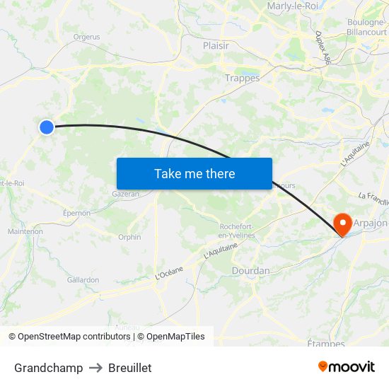 Grandchamp to Breuillet map