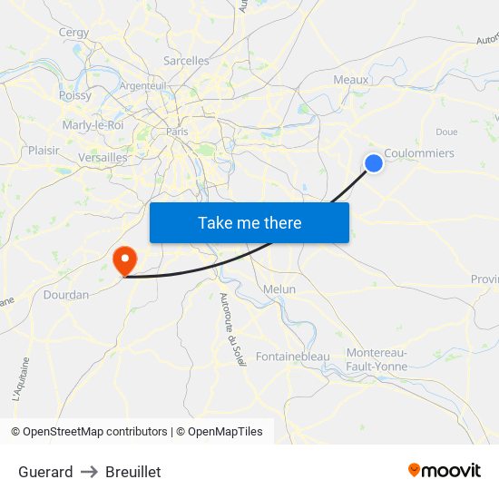 Guerard to Breuillet map