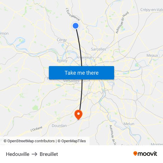 Hedouville to Breuillet map