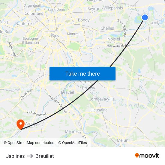 Jablines to Breuillet map