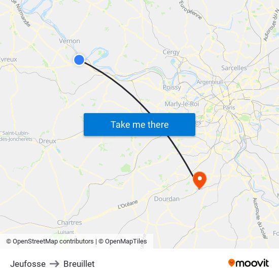 Jeufosse to Breuillet map