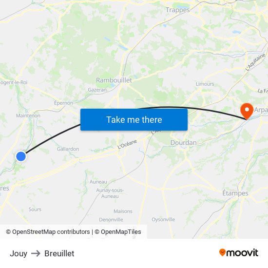 Jouy to Breuillet map