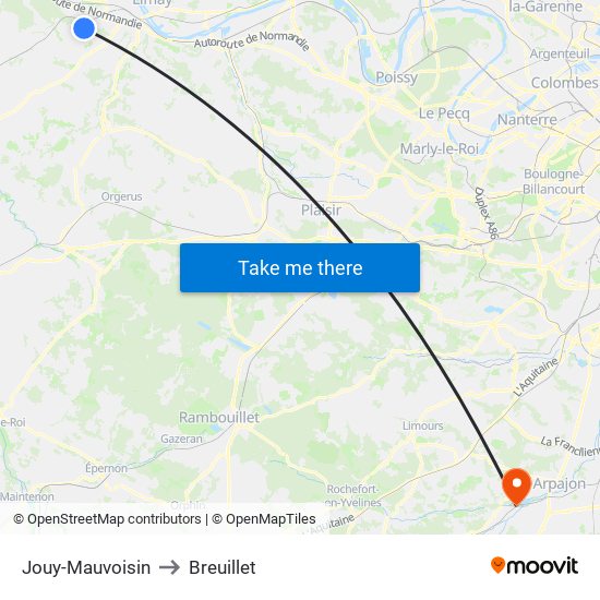 Jouy-Mauvoisin to Breuillet map