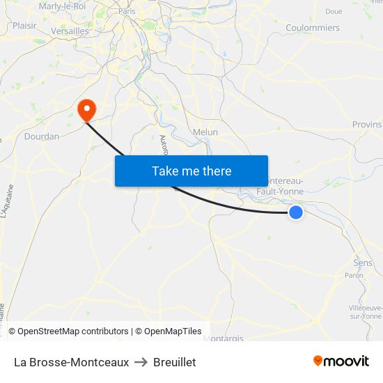 La Brosse-Montceaux to Breuillet map