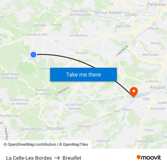La Celle-Les-Bordes to Breuillet map