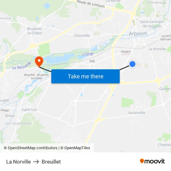 La Norville to Breuillet map