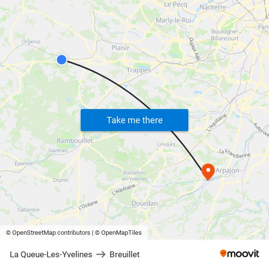 La Queue-Les-Yvelines to Breuillet map
