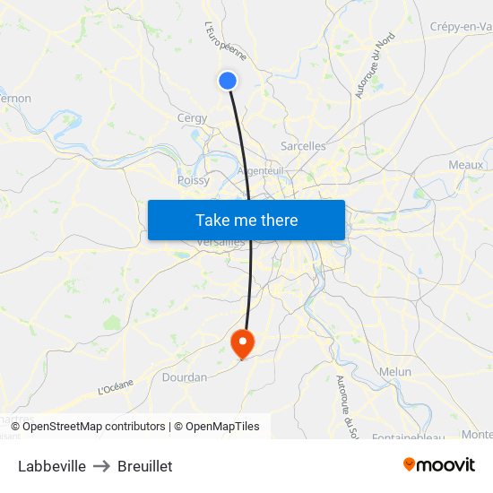 Labbeville to Breuillet map
