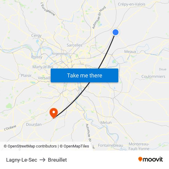 Lagny-Le-Sec to Breuillet map