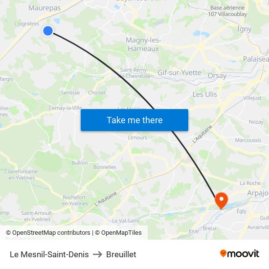 Le Mesnil-Saint-Denis to Breuillet map