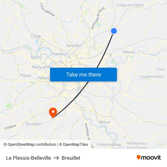 Le Plessis-Belleville to Breuillet map
