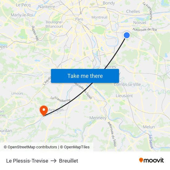 Le Plessis-Trevise to Breuillet map