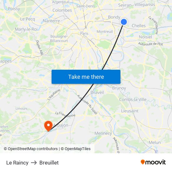 Le Raincy to Breuillet map
