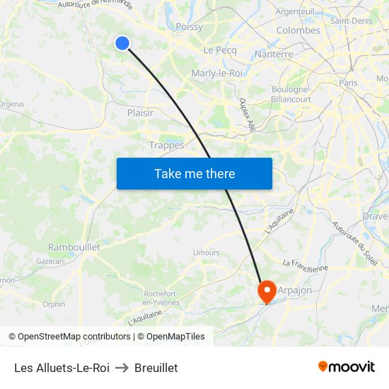 Les Alluets-Le-Roi to Breuillet map