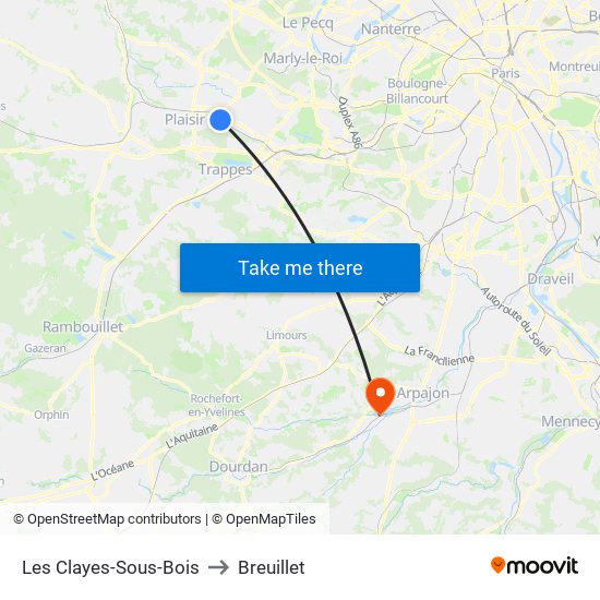 Les Clayes-Sous-Bois to Breuillet map