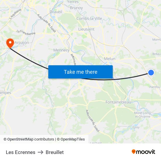 Les Ecrennes to Breuillet map