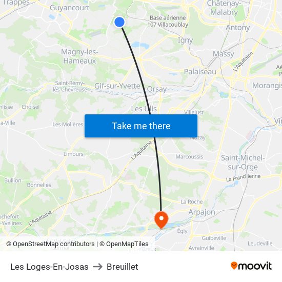 Les Loges-En-Josas to Breuillet map