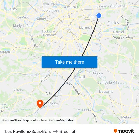 Les Pavillons-Sous-Bois to Breuillet map