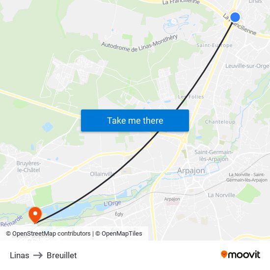 Linas to Breuillet map