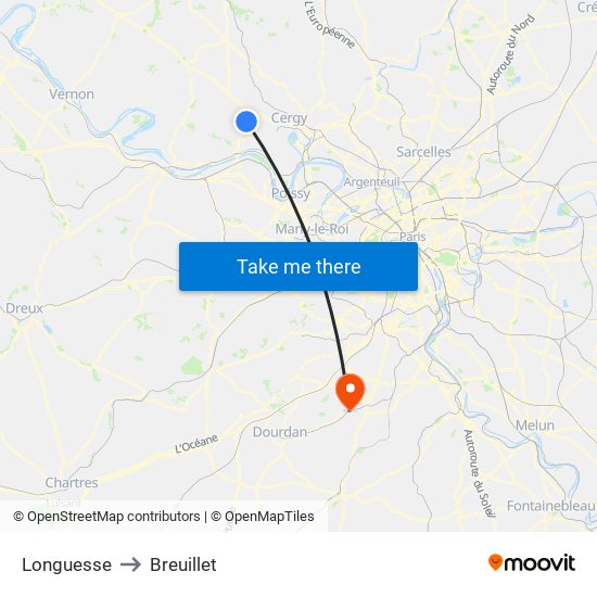 Longuesse to Breuillet map