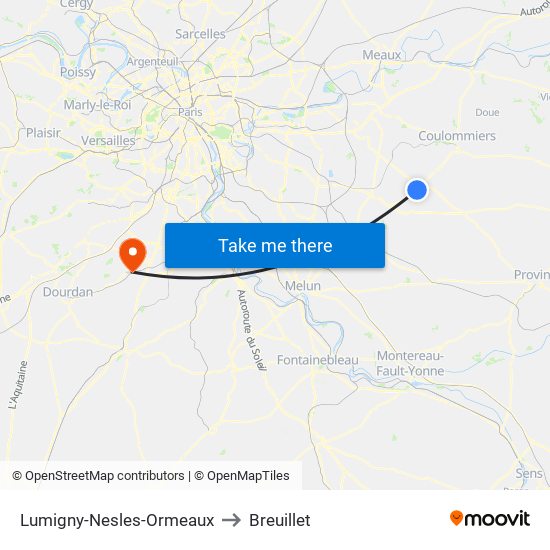 Lumigny-Nesles-Ormeaux to Breuillet map