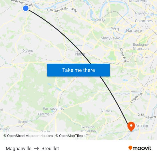 Magnanville to Breuillet map