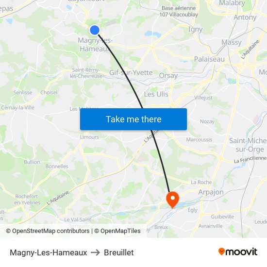 Magny-Les-Hameaux to Breuillet map