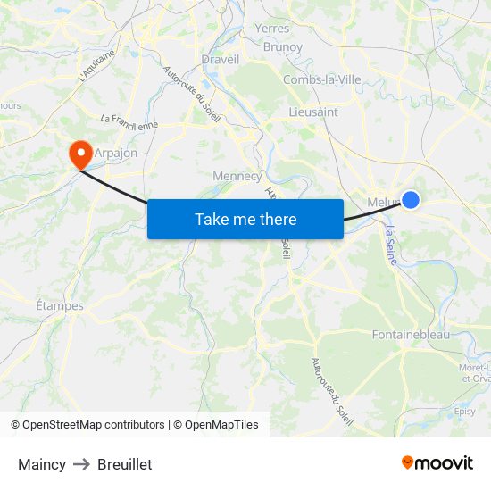 Maincy to Breuillet map
