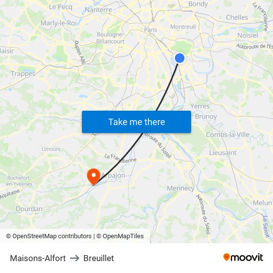 Maisons-Alfort to Breuillet map