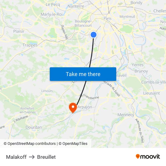 Malakoff to Breuillet map