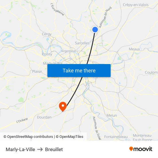 Marly-La-Ville to Breuillet map
